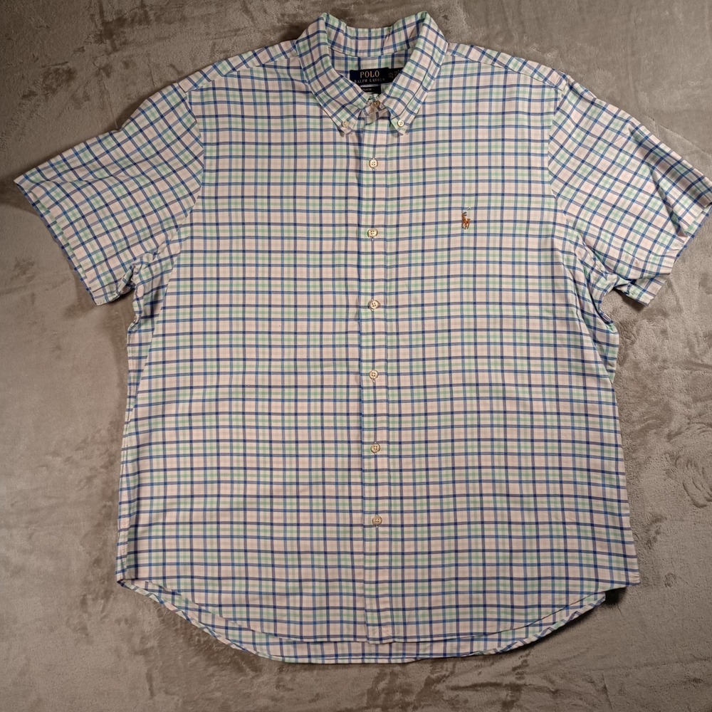 Polo‎ Ralph Lauren Shirt Mens XXL Plaid Short Sleeve Classic Fit Flesh Pony